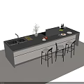 Sleek Modern Bar Counter With Black White Design Bar Stools Vase Fruits And Wine Bottles