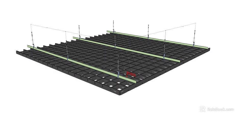 Suspended Ceiling Installation With Grid Framework And Metal Support Joists 3d model 
