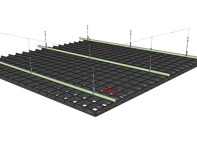 Suspended Ceiling Installation With Grid Framework And Metal Support Joists 3d model