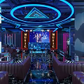 Modern KTV Interior Design Featuring Blue Neon Lights Music Stage Sofas And Geometric Decorations 3d model
