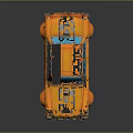 Orange Classic Taxi With Roof Luggage Rack Checkered Doors Blue Windows And Silver Wheels