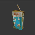 Pure Milk Beverage in Paper Carton with Inserted Straw and Blue White Packaging