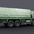 Green Cargo Truck With Canvas Covered Bed And Front Grille Design