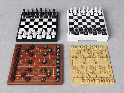 Diverse Board Games Collection Including Chess Chinese Chess and Classic Tabletop Games for Entertainment 3d model
