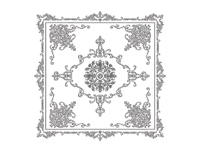Intricate Square Carving Design With Symmetrical Floral Motifs And Central Pattern 3d model