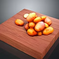 Fresh Potatoes Heap Displayed On Wooden Tray Close Up View