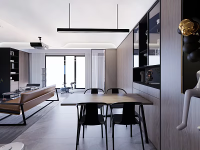 Modern Dining Living Room Interior With Sofa Dining Table And Lighting 3d model