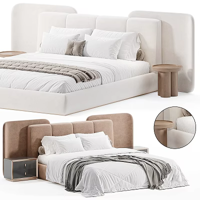 Modern Bedroom Interior With Beige Headboard Pillows And Wooden Nightstands 3d model