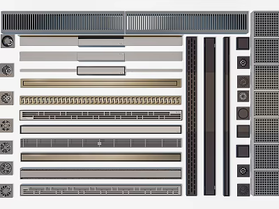 Assorted Metal Grilles Strips And Decorative Components For Industrial Design 3d model