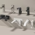 Stylish Modern Faucets With Various Black White Silver Designs On Display Shelf