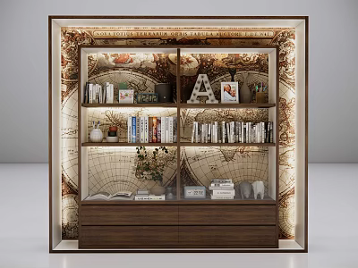 Elegant Bookshelf Design With Multiple Shelves Books Decorative Items And Illuminated Backdrop 3d model