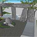 Garden Landscape Design With Stone Arch Pillars And Lush Green Trees