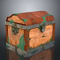 Vintage Old Wooden Chest With Rusty Green Patina And Metal Lock Hinges