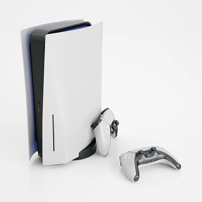 Smart Gaming Machine With Modern White Console And Dual Game Controllers 3d model