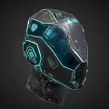 Futuristic Mechanical Helmet Design With Blue Glowing Lines And Armored Details