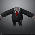 Cartoon Man in Black Suit With Red Tie Large Arms and Smiling Face
