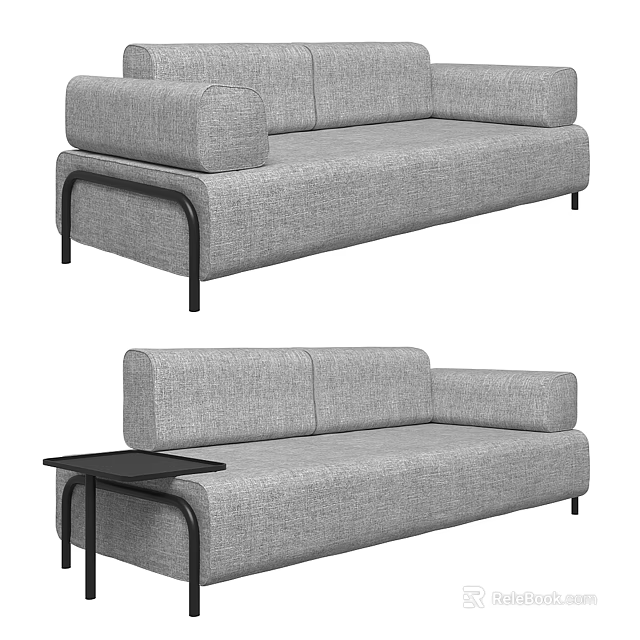 Gray Fabric Two Seater Sofa With Black Metal Legs And Side Table 3d model