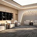 Spacious Modern Business Meeting Room With Comfortable Upholstered Sofas And Warm Artistic Ambient Lighting