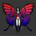 Fantasy Female Character With Red Pink Blue Gradient Butterfly Wings And Decorative Outfit