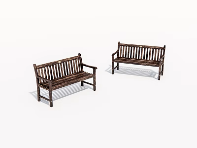 Wooden Public Benches With Backrest And Armrests For Outdoor Spaces 3d model