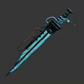 Futuristic Glowing Sword With Blue Light Mechanical Design And Red Accents