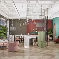 Pink Baby Nail Studio Interior With Green Walls Pink Sofa And Chandelier Plants