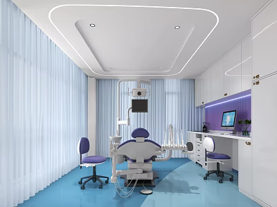 Modern Dental Clinic Interior With Blue Floor White Cabinets And Dental Equipment 3d model
