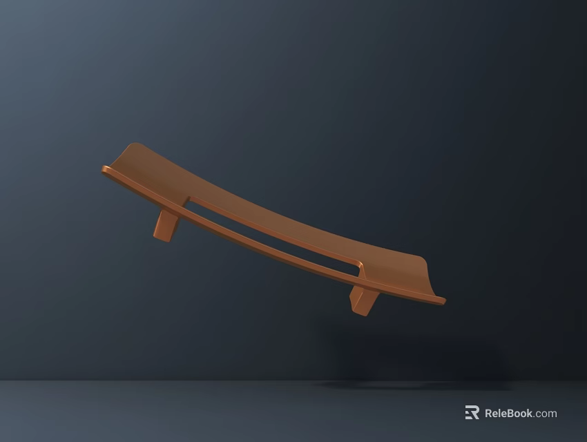 Brown Curved Sculpture with Two Supports Floating Gracefully Against Dark Background 3d model 