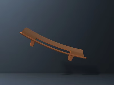 Brown Curved Sculpture with Two Supports Floating Gracefully Against Dark Background 3d model
