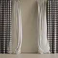 Modern Elegant Houndstooth Pattern Curtains With White Sheer Window Drapes 3d model