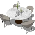 Modern Round Marble Dining Table Set With Brown Base And Four Gray Chairs 3d model
