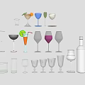 Stylish Wine Bottle And Various Wine Glasses With Different Colors And Designs