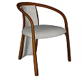 Modern Wooden Dining Chair With Curved Armrests And White Upholstered Seat