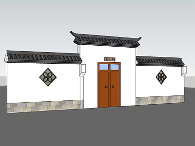 Traditional Chinese Entrance Gate With Black Tiled Roof White Walls And Diamond Shaped Windows 3d model