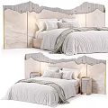 Modern Double Bed Design With Marble Headboard And White Bedding Set 3d model