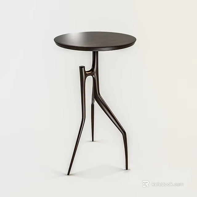 Modern Circular Table With Dark Brown Surface And Unique Curved Leg Design 3d model