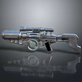 Futuristic Silver Sci Fi Weapon With Sniper Scope And Circular Components 3d model