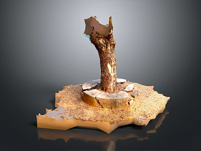 Natural Wooden Stone Decorative Sculpture with Stump Base and Textured Details 3d model