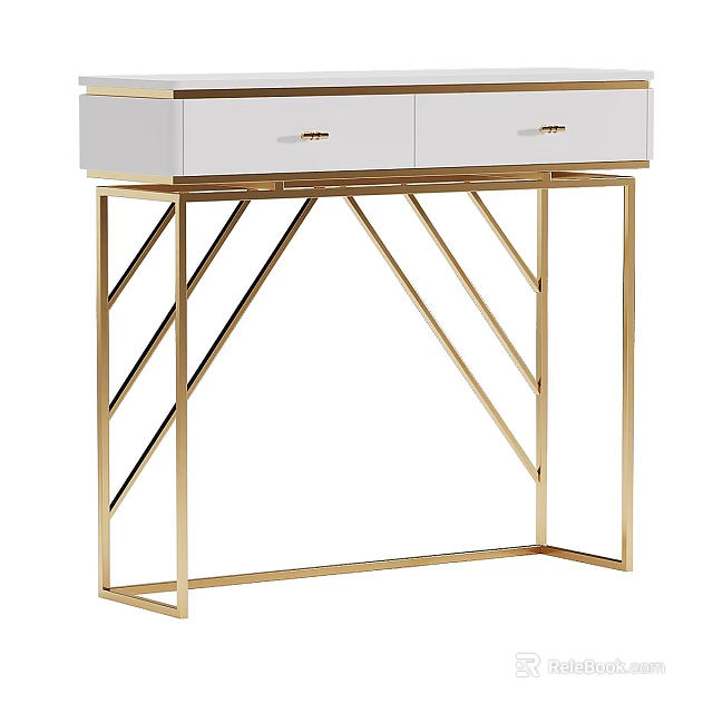Elegant Modern Vanity Table With White Top And Gold Metal Frame Design 3d model