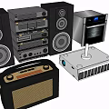 Vintage Audio Systems With Wooden Cabinets Stacked Components And Classic Control Knobs 3d model