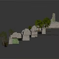 Detailed Ancient Ruins 3D Model With Stone Walls Room Layout And Trees