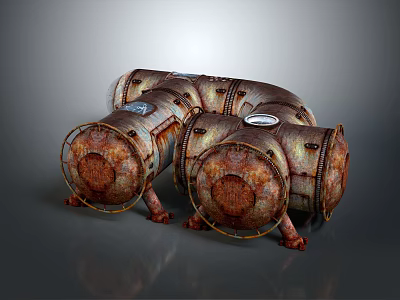 Rusty Metal Pipes Curved Connected Structure With Industrial Mechanical Design Elements 3d model