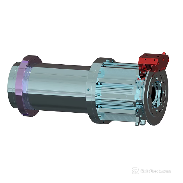 Industrial Mechanical Component With Cylindrical Metal Housing And Red Connector 3d model 