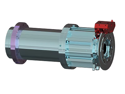 Industrial Mechanical Component With Cylindrical Metal Housing And Red Connector 3d model