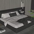 Modern Bedroom Interior With Black Leather Headboard White Bed Sheets Gray Throw Blanket And Nightstands
