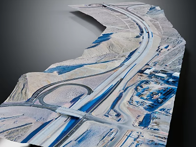 Aerial Curved Highway Road Network With Arid Terrain Interchange Lanes And Facilities 3d model