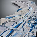 Aerial Curved Highway Road Network With Arid Terrain Interchange Lanes And Facilities