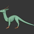 Turquoise Fantasy Creature Character with Orange Antlers and Slender Body for Game Movie