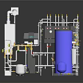 Industrial Equipment Setup With Pipes Valves Blue Tank And Mechanical Components