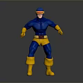 Muscular Superhero Game Movie Character In Blue Yellow Costume With Goggles